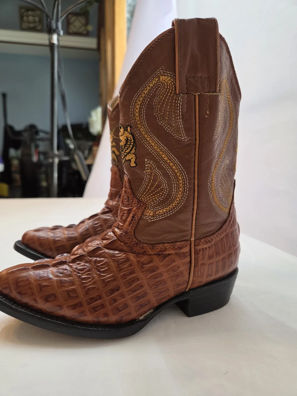 Kids Potrillo Salvaje Cowboy Boots • Brown Exotic Leather • Size 10